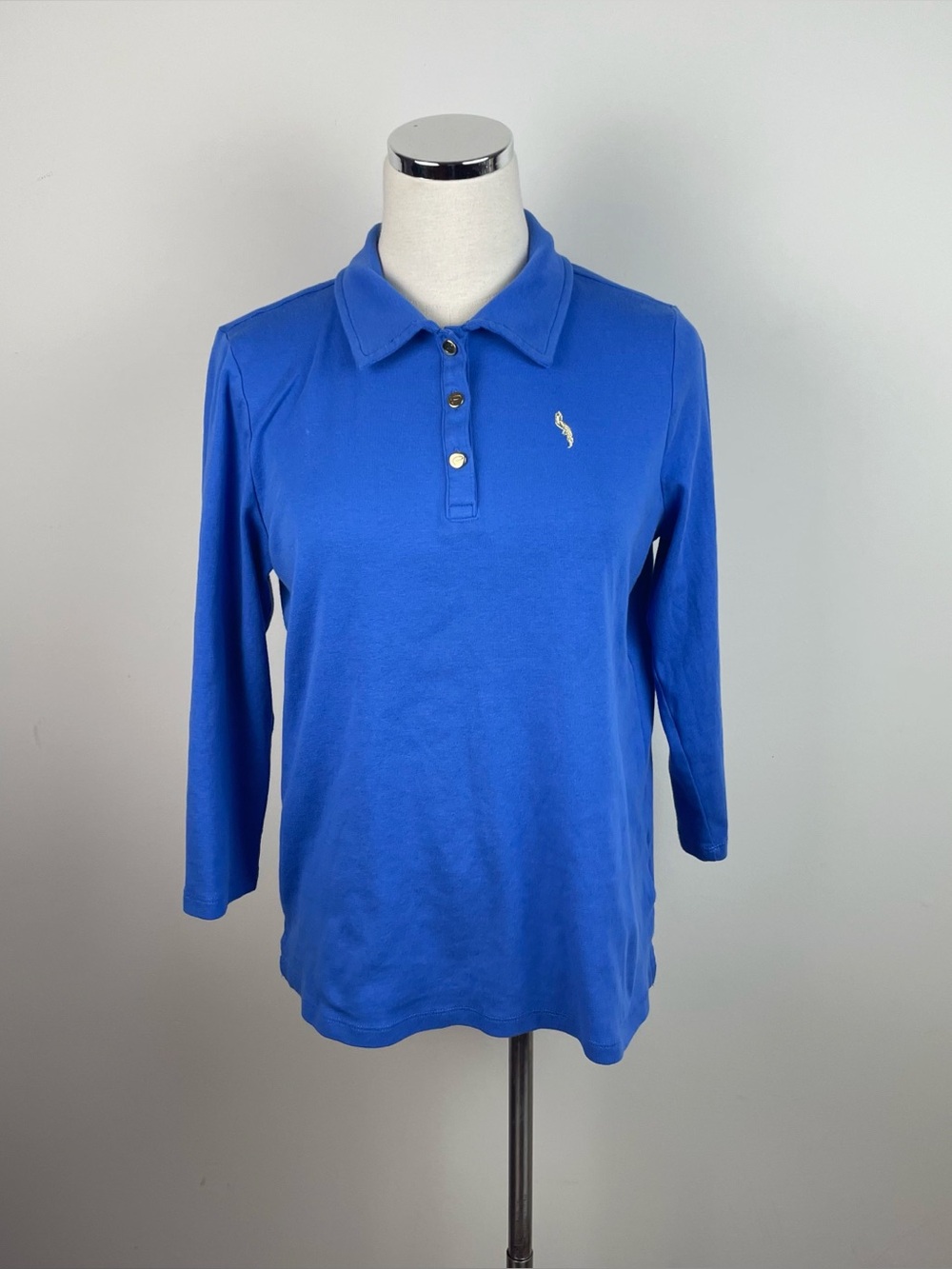 Cappagallo Solid Blue Collared Top Women Large
